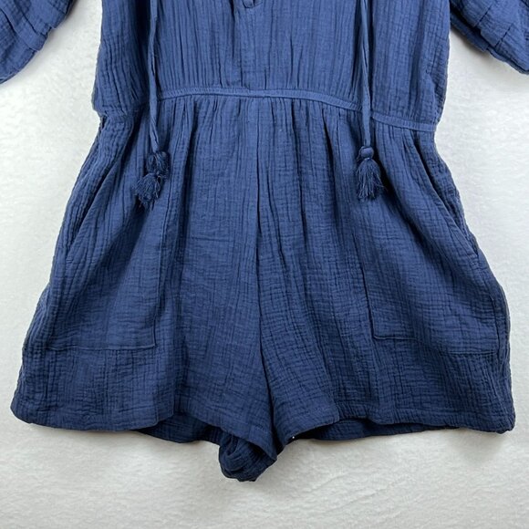 Knox Rose Womens Navy Blue Gauze V-Neck Romper Shorts Size L Puff Sleeve - Picture 7 of 16